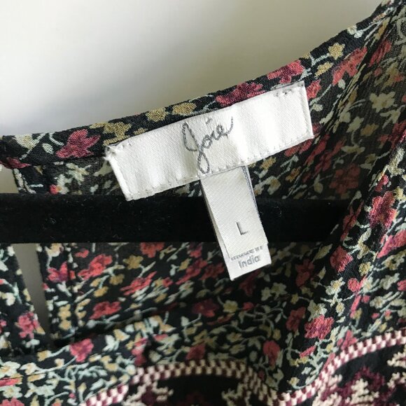 'Joie' floral / embroidered stitching flowy blouse red black green sz large - Picture 3 of 3